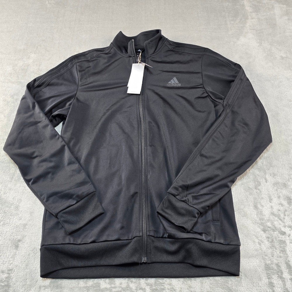 Adidas Track Jacket Mens Medium Black Essentials 3-Stripes Tricot H46101 Zip Up